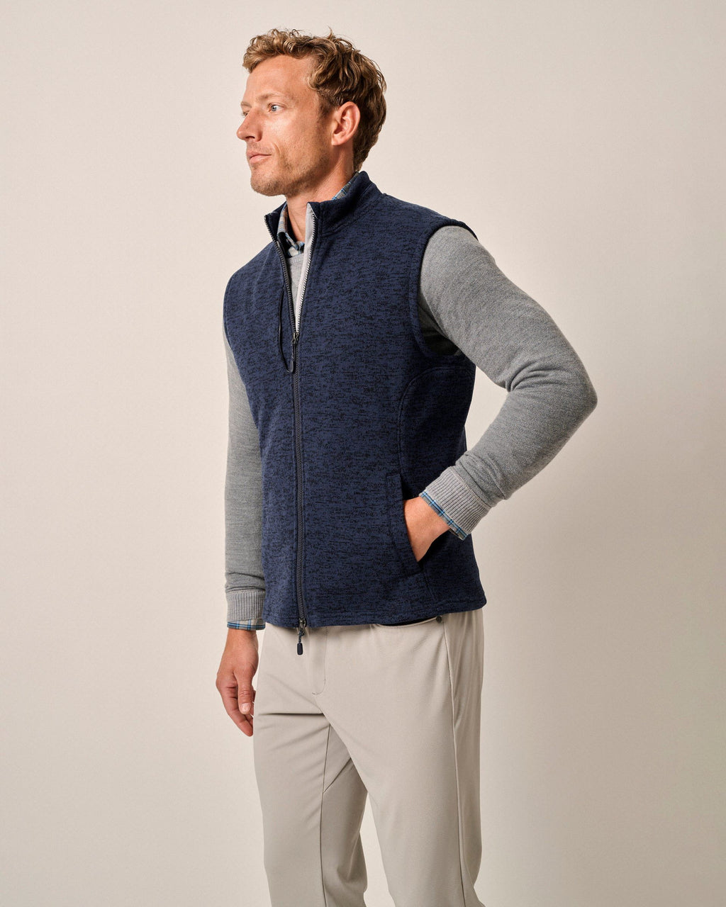 Johnnie-O Denalis Double-Zip Fleece Vest, Navy