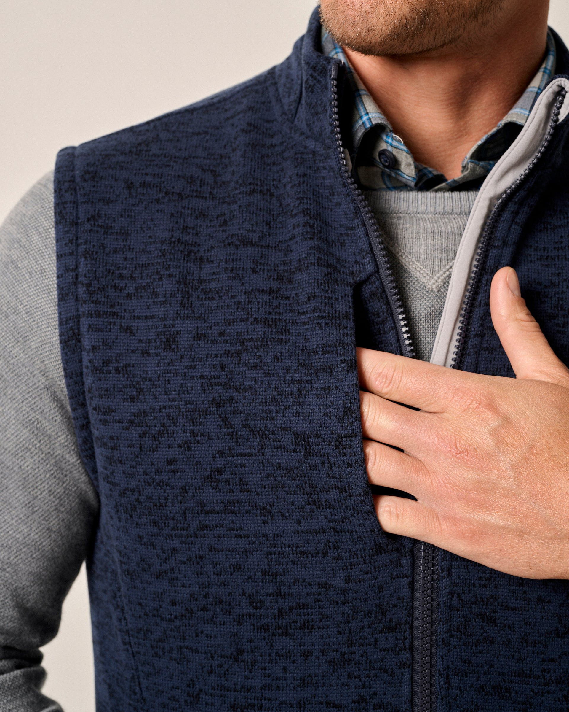 Johnnie-O Denalis Double-Zip Fleece Vest, Navy