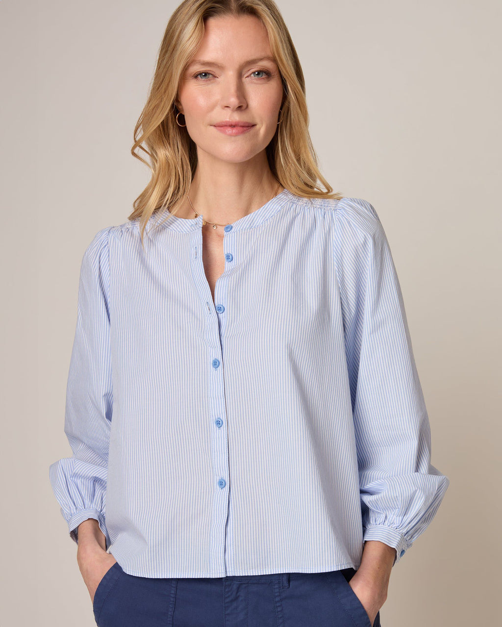 Johnnie-O Blair Cotton Button Down Smock Blouse