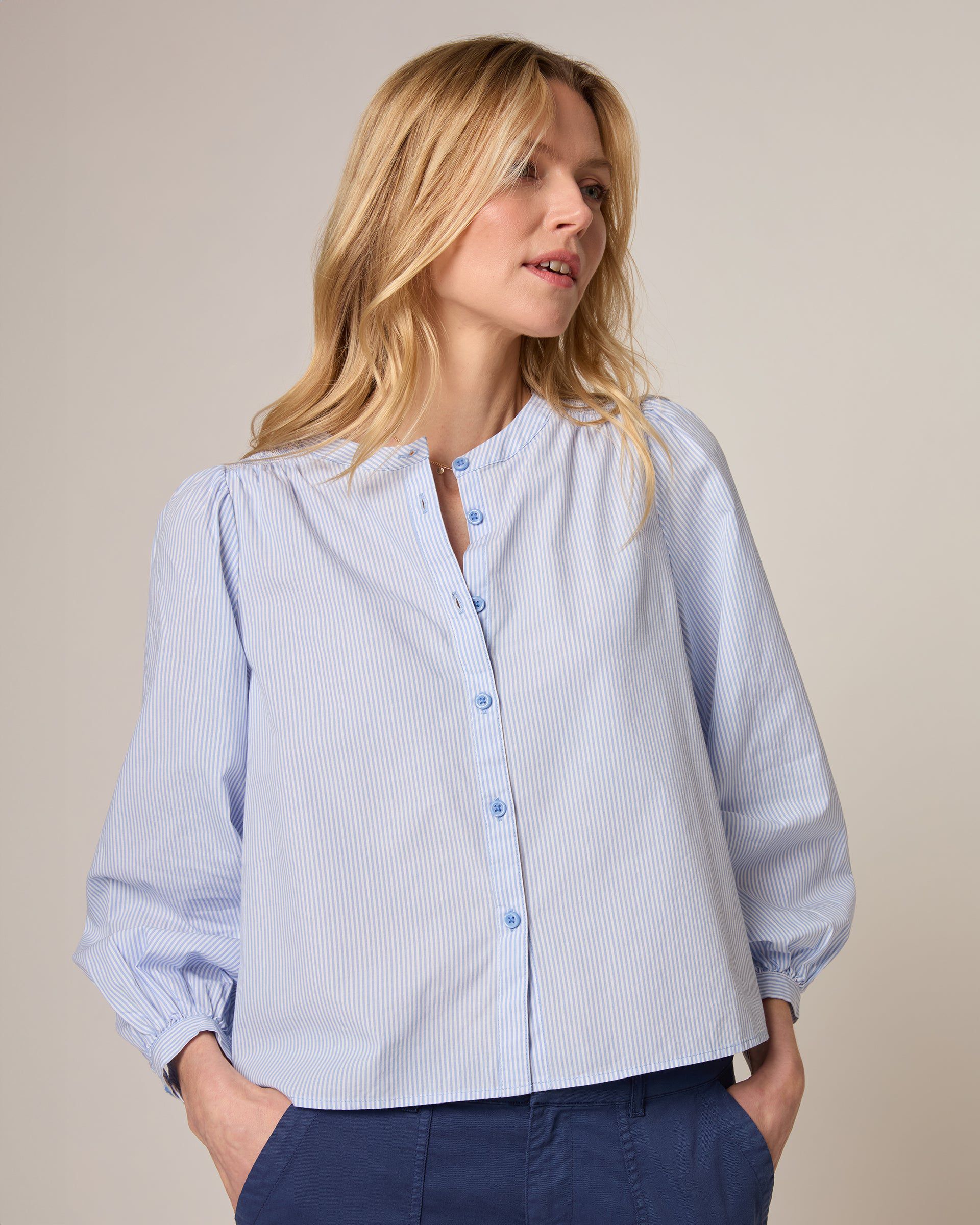 Johnnie-O Blair Cotton Button Down Smock Blouse