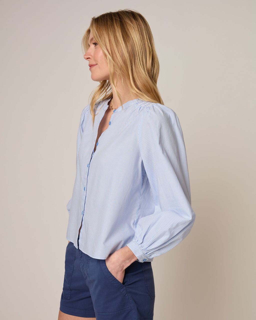 Johnnie-O Blair Cotton Button Down Smock Blouse