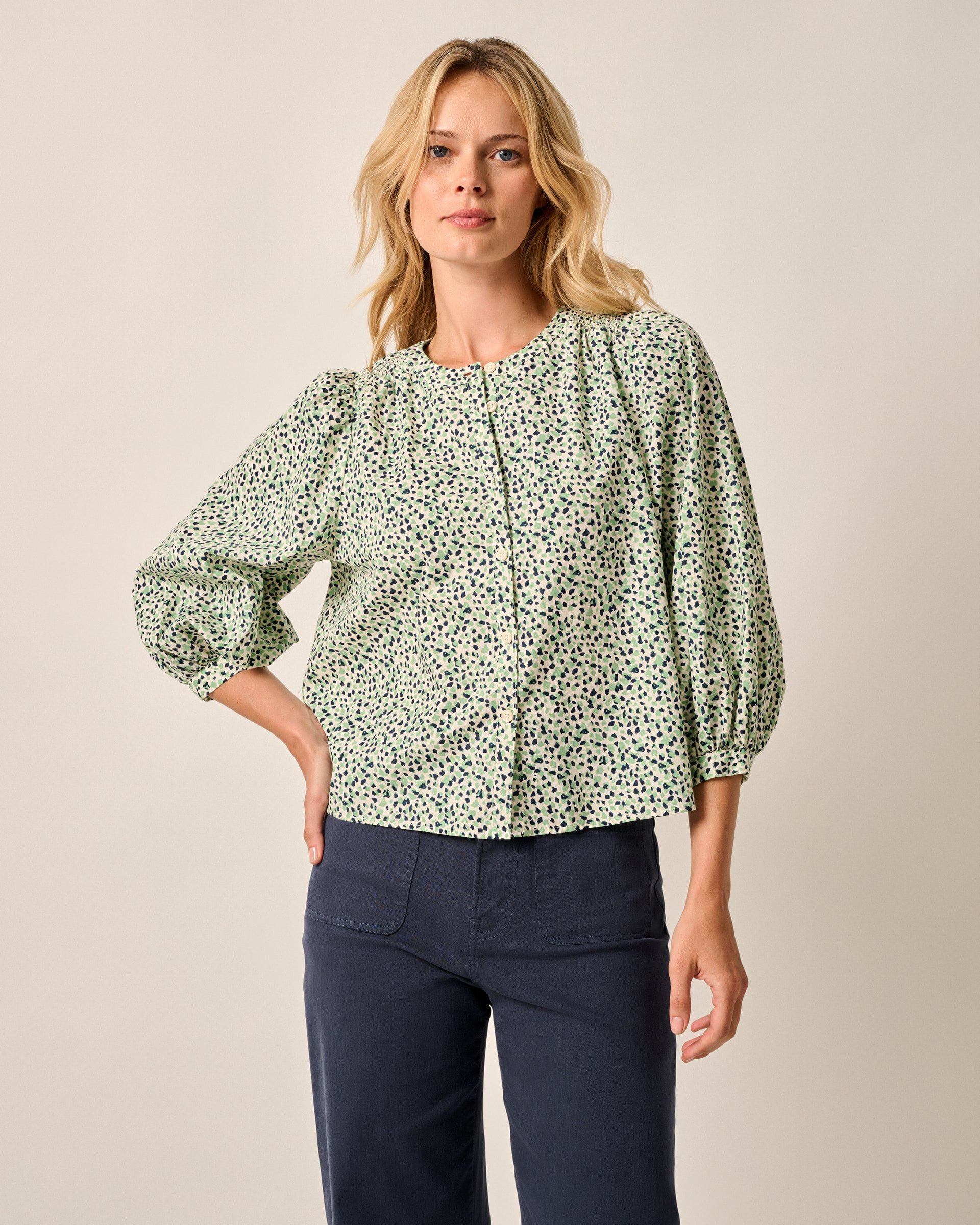 Johnnie-O Blair Cotton Button Down Smock Blouse