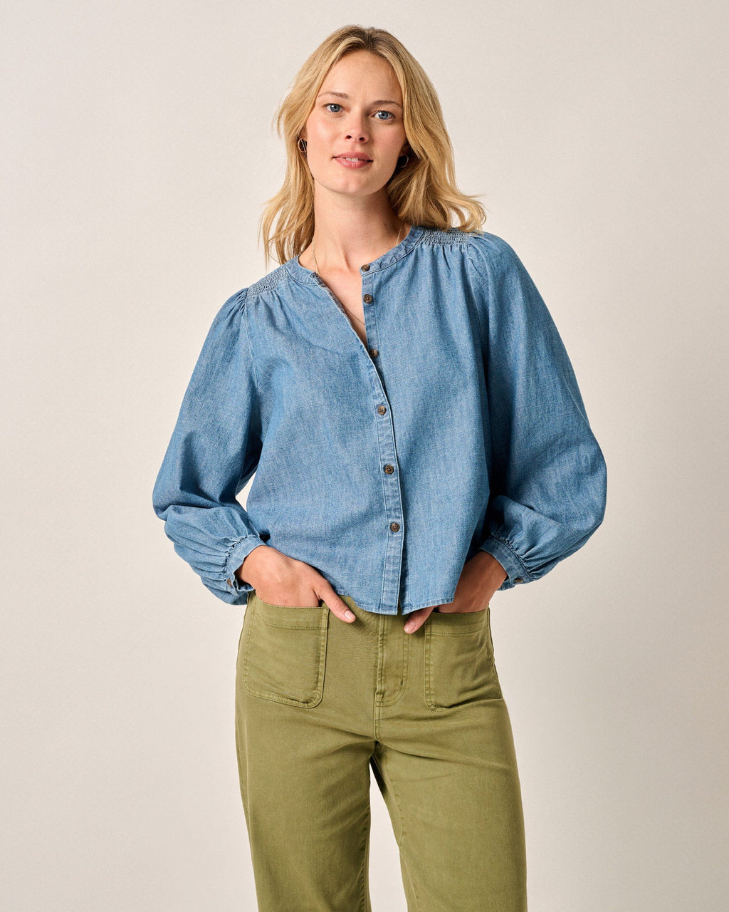 Johnnie-O Blair Cotton Button Down Smock Blouse