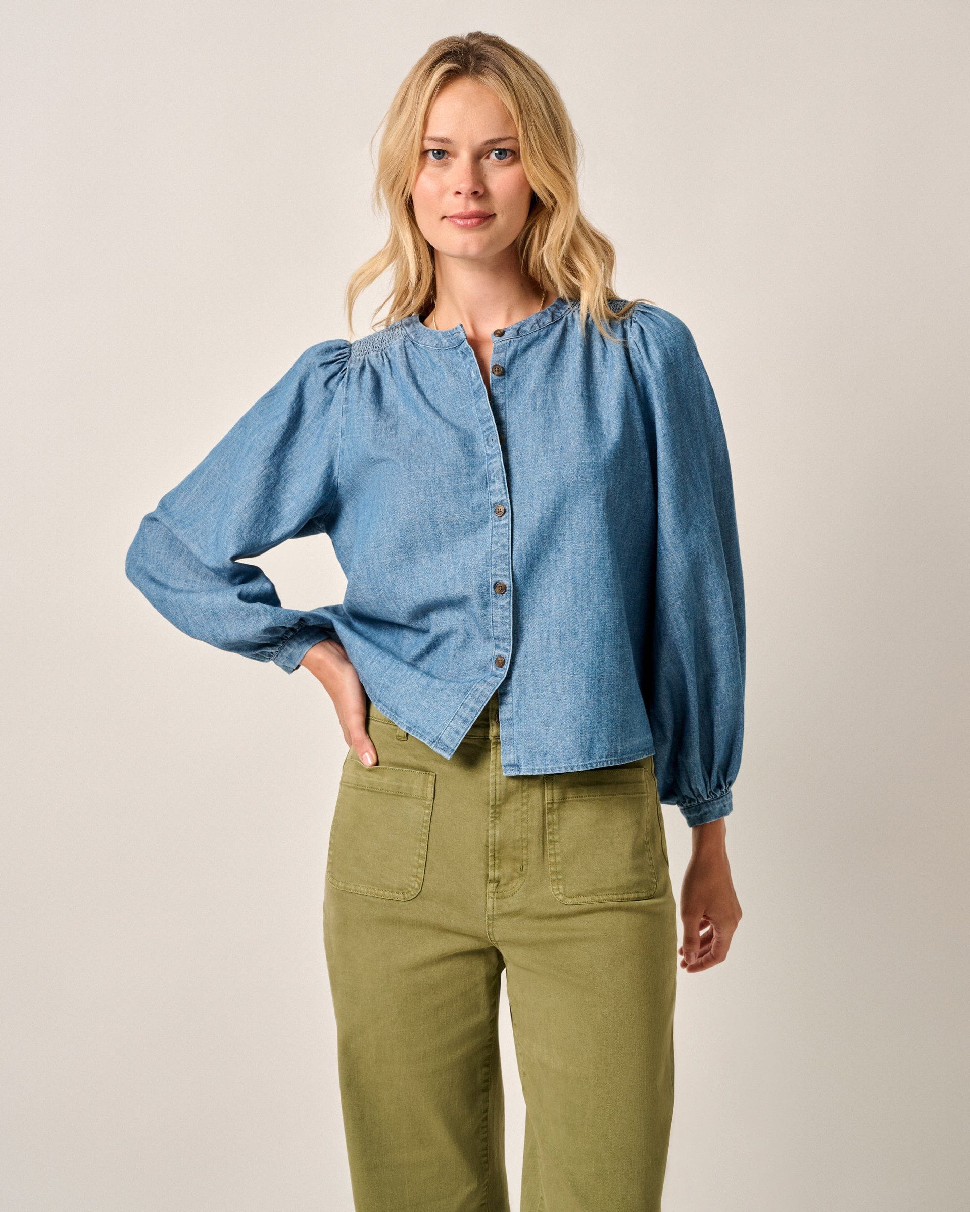 Johnnie-O Blair Cotton Button Down Smock Blouse
