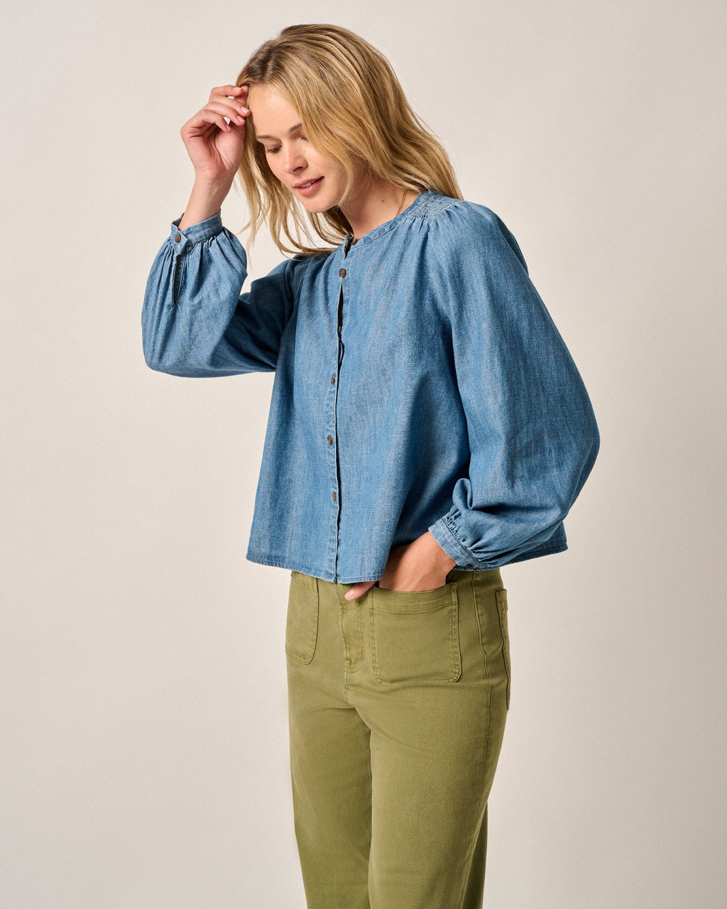 Johnnie-O Blair Cotton Button Down Smock Blouse