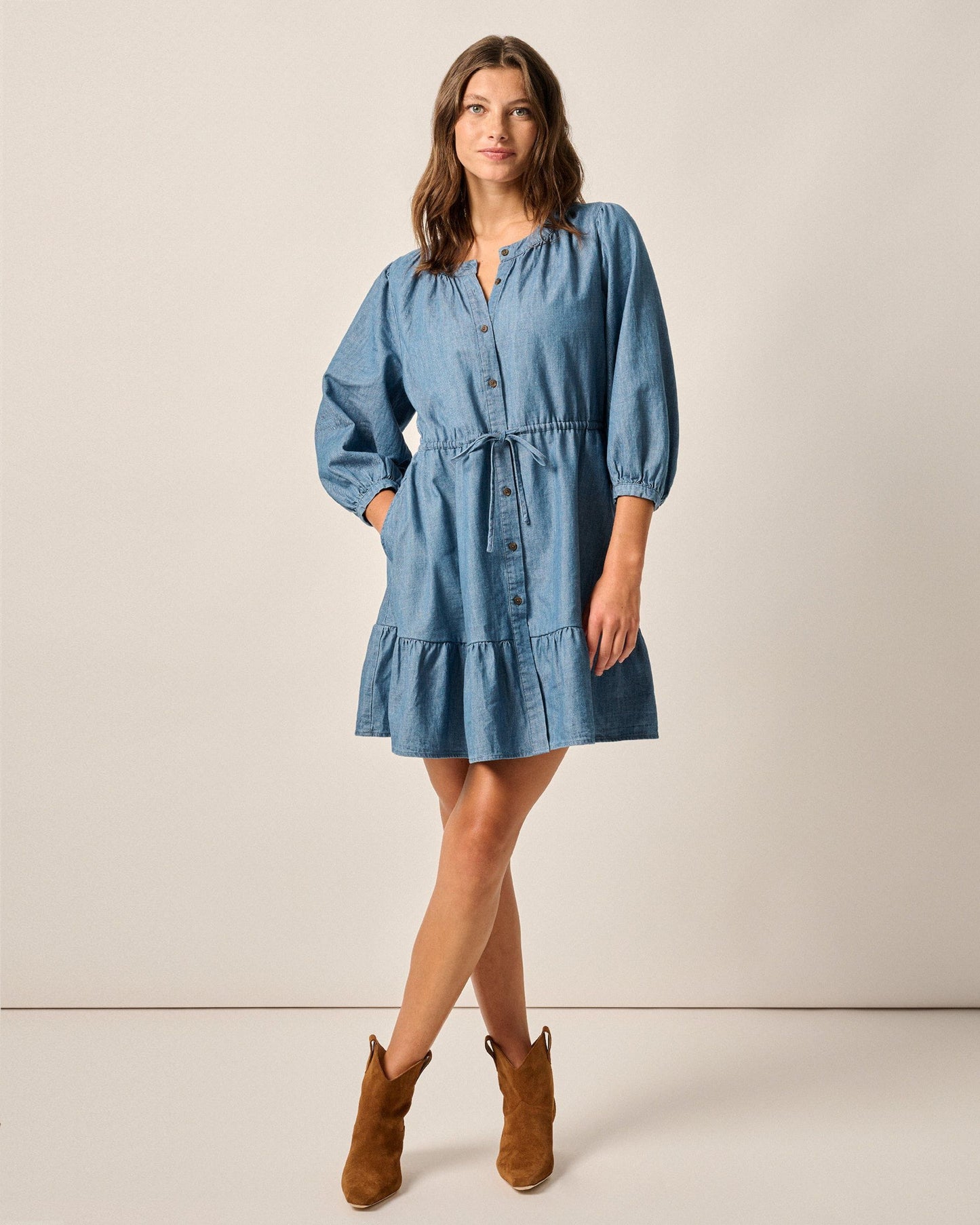 Johnnie-O Becca Tiered Chambray Mini Dress