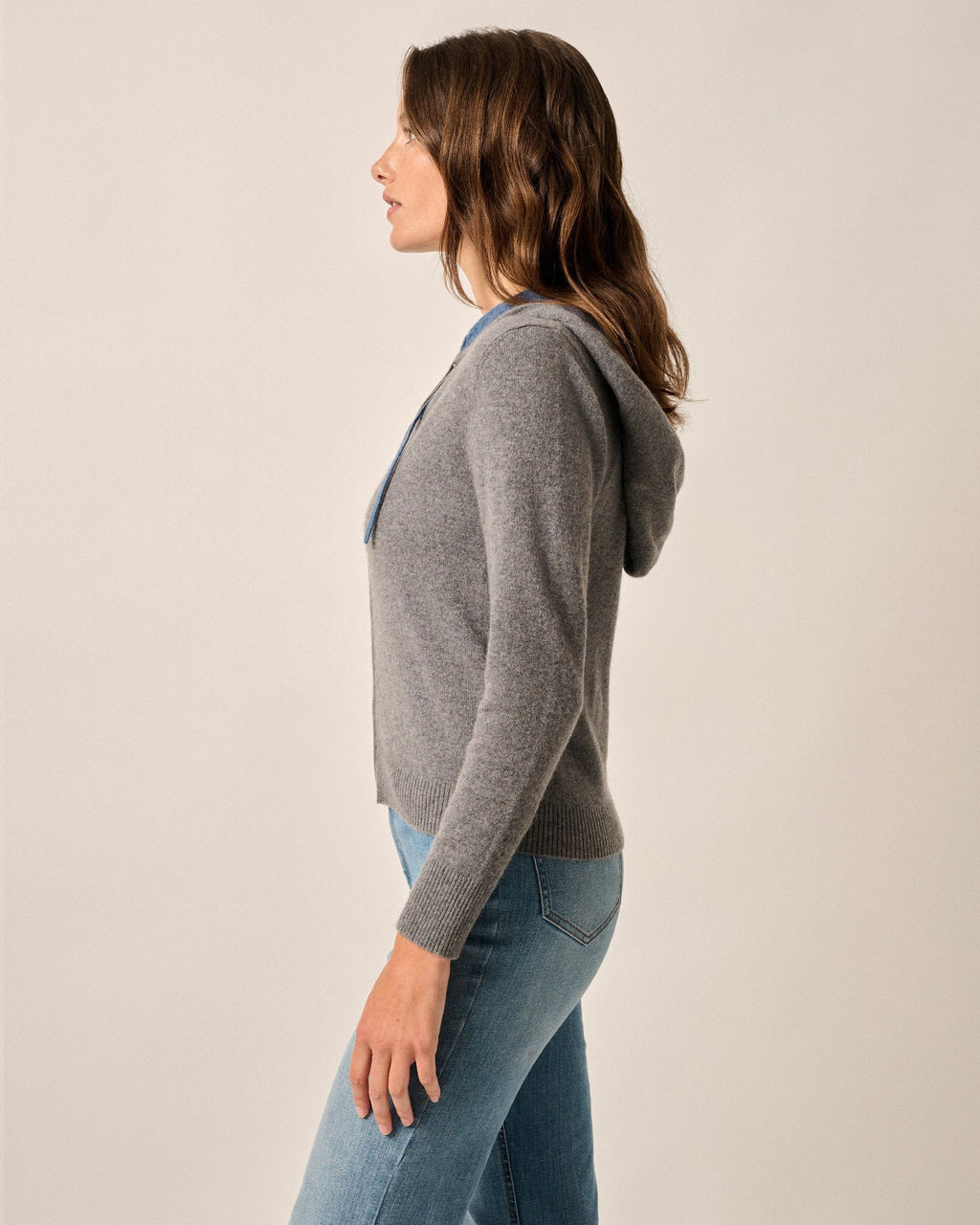 Johnnie-O Amanda Cashmere Full Zip Hooded Sweater, Heather Gray