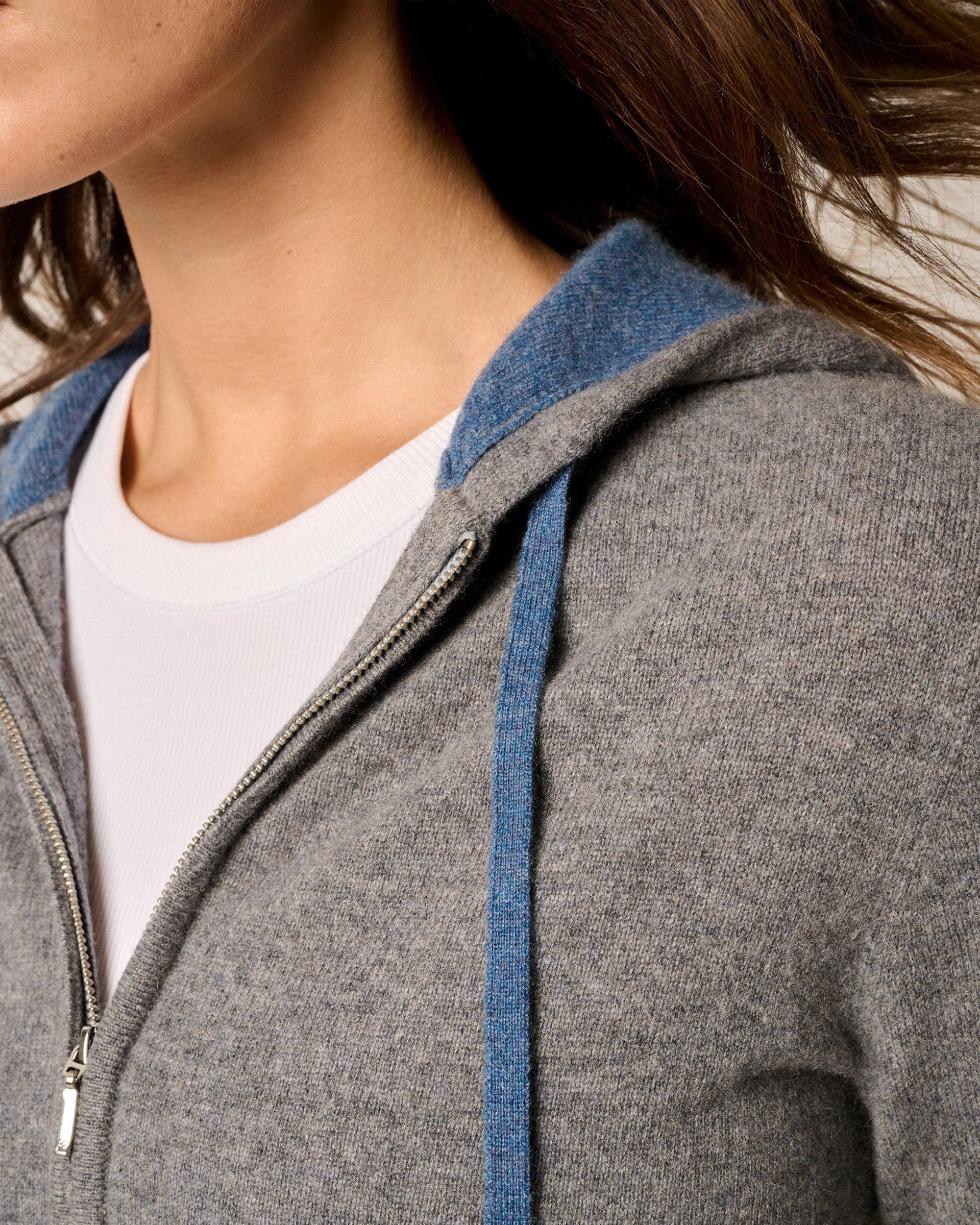 Johnnie-O Amanda Cashmere Full Zip Hooded Sweater, Heather Gray