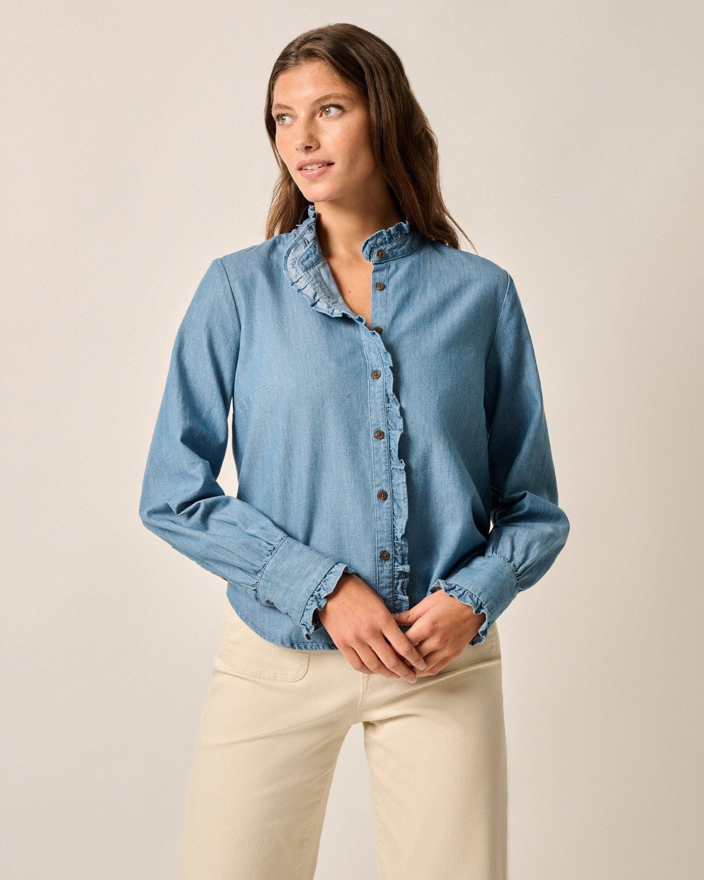 Johnnie-O Layla Ruffled Chambray Blouse