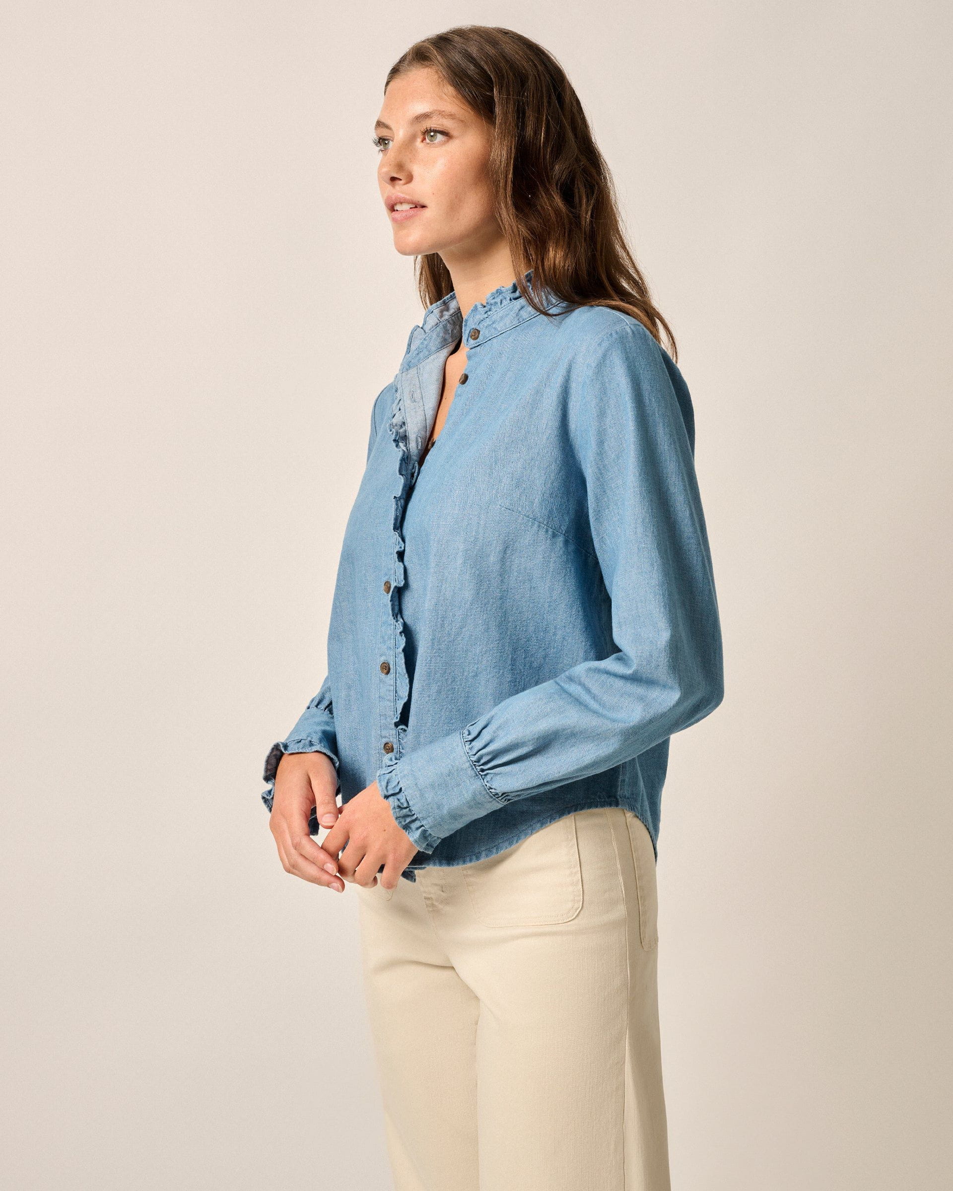 Johnnie-O Layla Ruffled Chambray Blouse, Chambray