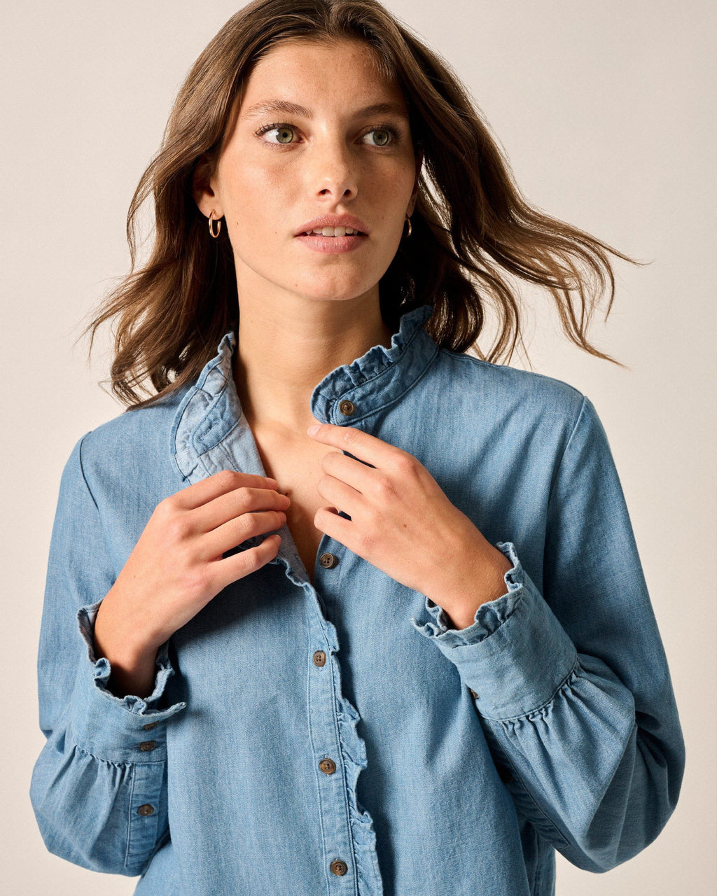 Johnnie-O Layla Ruffled Chambray Blouse, Chambray