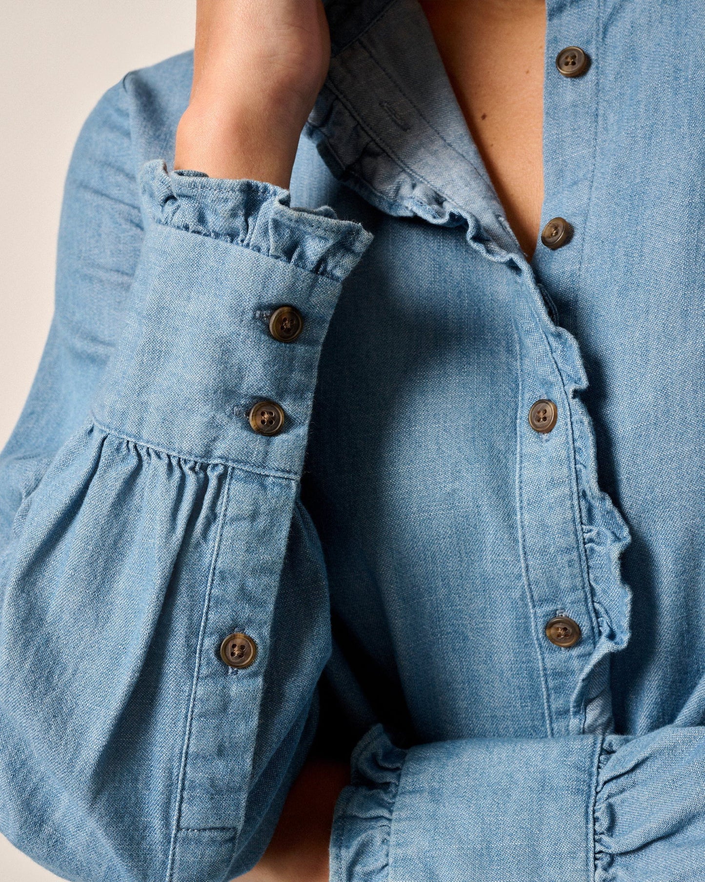 Johnnie-O Layla Ruffled Chambray Blouse