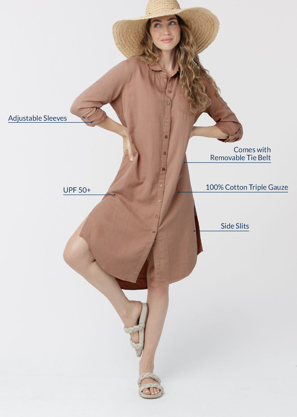 Cabana Life Gauze Button Down Shirt Dress, Sand