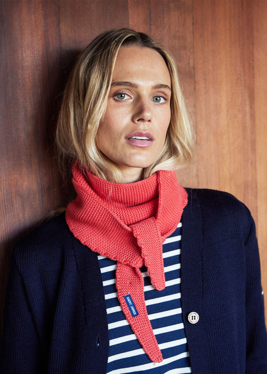 KNIT BANDANA - Scarf in Wool & Cotton (CORAL)