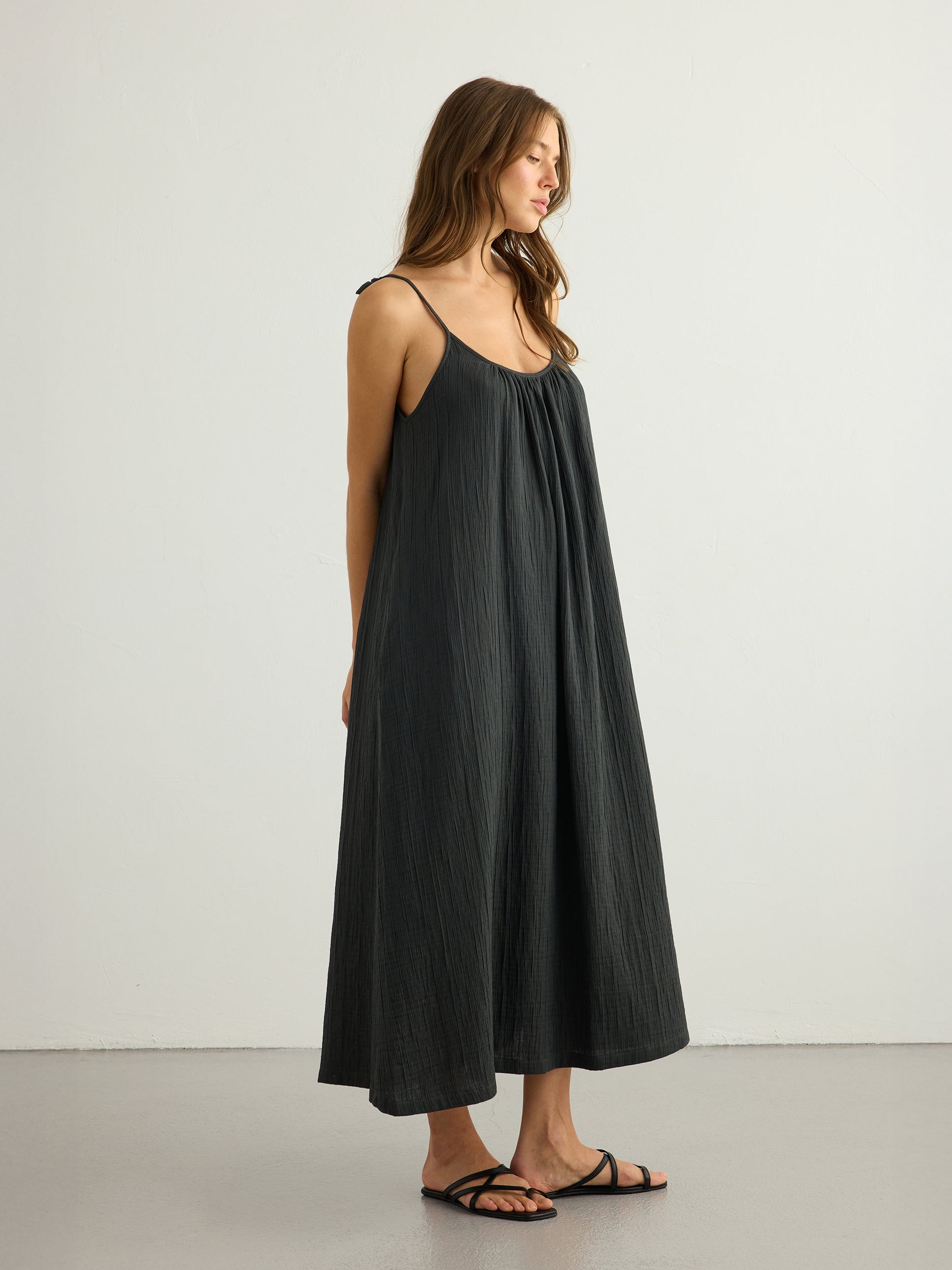 Kaya Tie Strap Maxi Dress - Charcoal