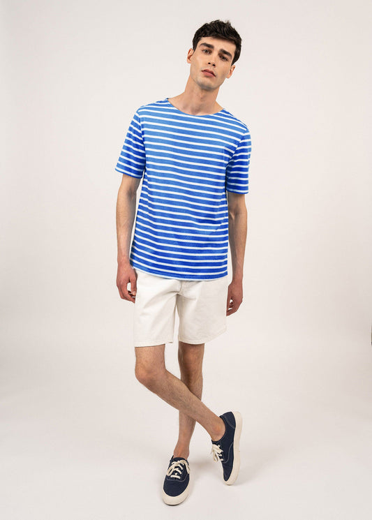 Saint James Levant Modern Breton Stripe Short Sleeve Shirt Soft Cotton Unisex Fit Mer Blue White