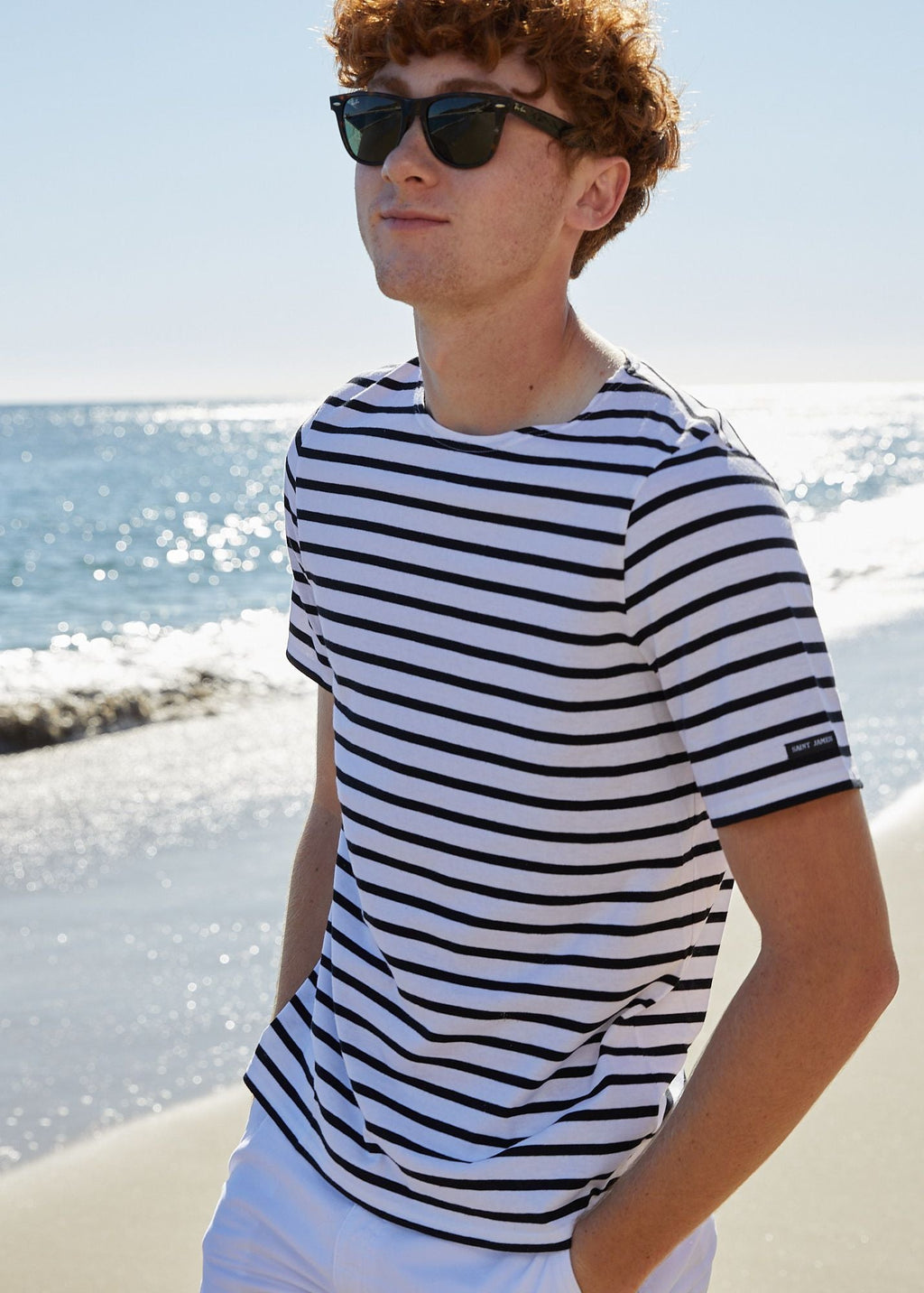 Saint James LEVANT MODERN - Breton Stripe Short Sleeve Shirt | Soft Cotton | Unisex Fit (WHITE / BLACK)