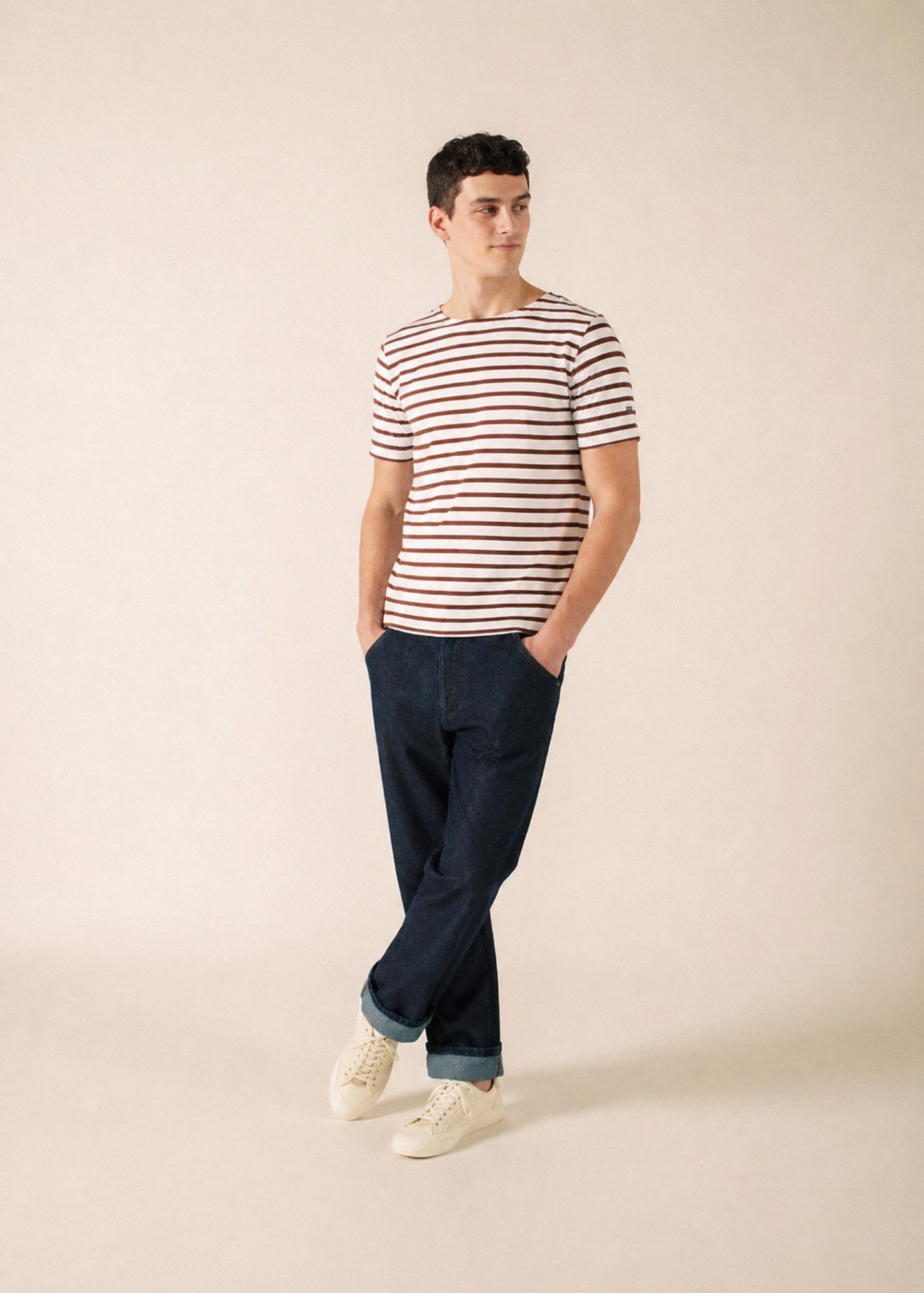 Saint James LEVANT MODERN Breton Shirt (WHITE / CHOCOLATE)