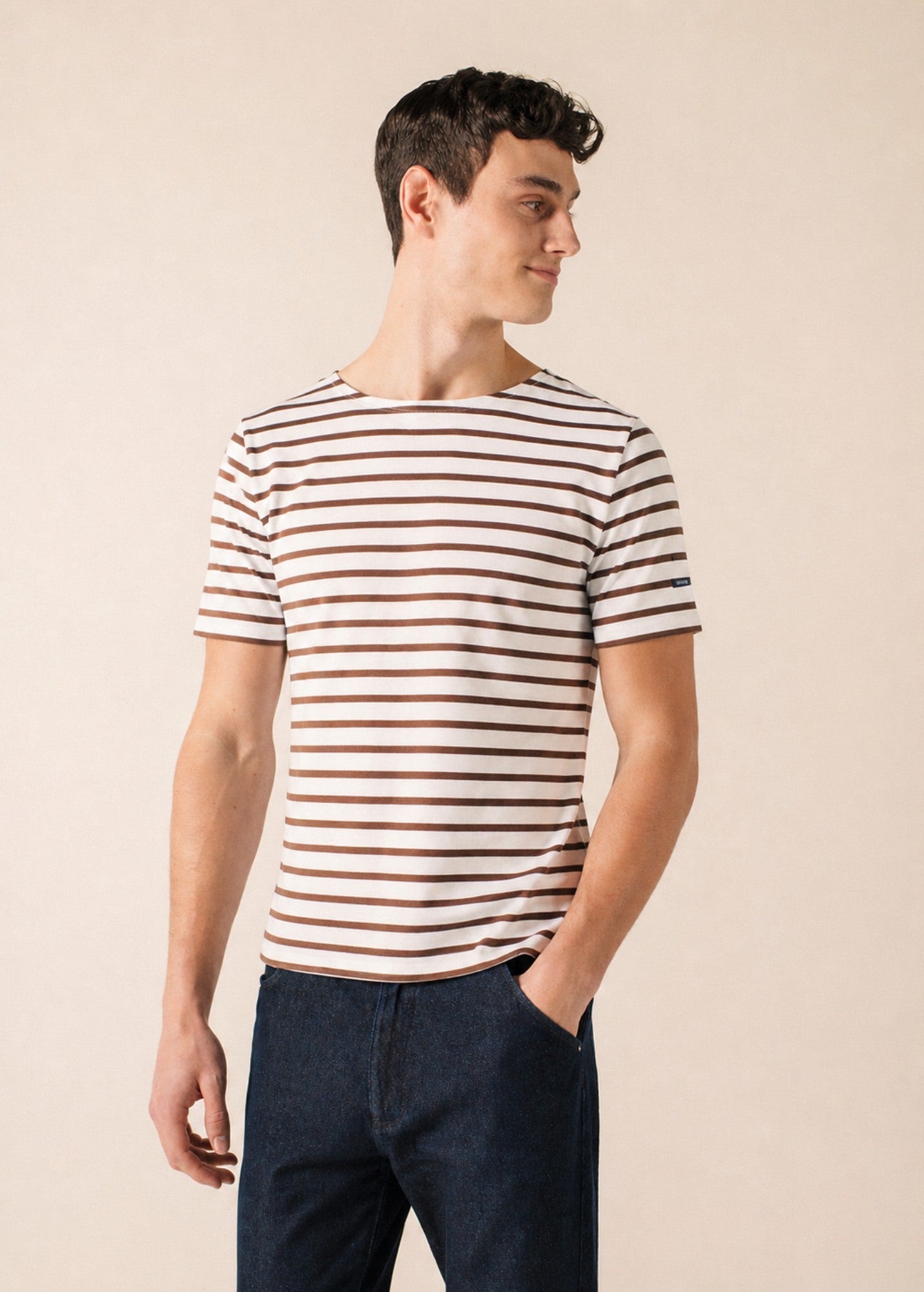 Saint James LEVANT MODERN Breton Shirt (WHITE / CHOCOLATE)