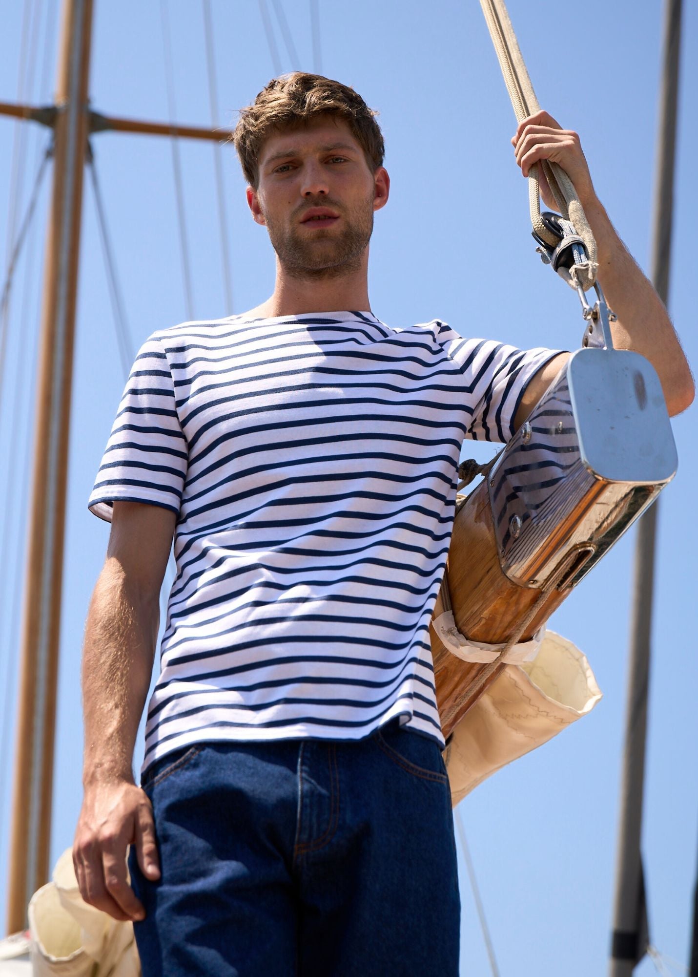 Saint James LEVANT MODERN - Breton Stripe Short Sleeve Shirt | Soft Cotton | Unisex Fit (WHITE / NAVY)