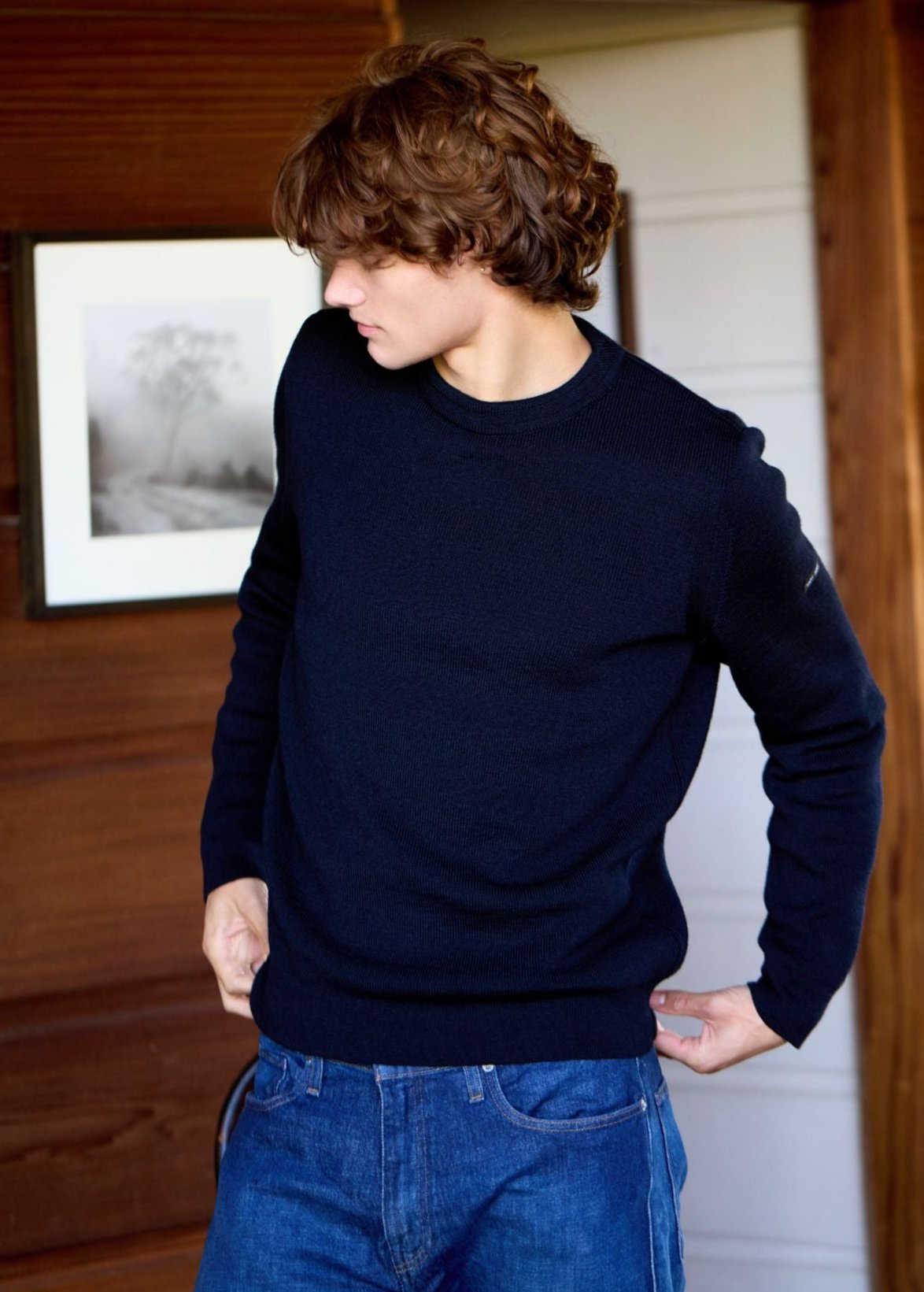 Saint James Locronan Iii Crew Neck Sweater For Men Straight Fit Navy