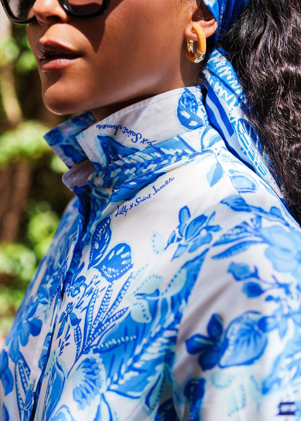 Saint James Lilly Pulitzer x LEONIE - Pinstriped Shirt Dress with Exclusive Lilly Print (SOLEIL AZUR BLUE)