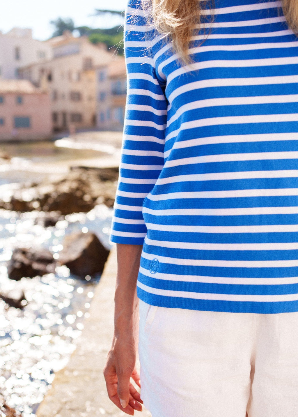 Saint James Lilly Pulitzer x VOISSEY - Cotton Sweater with Lilly Logo Embroidery (MER BLUE / WHITE)