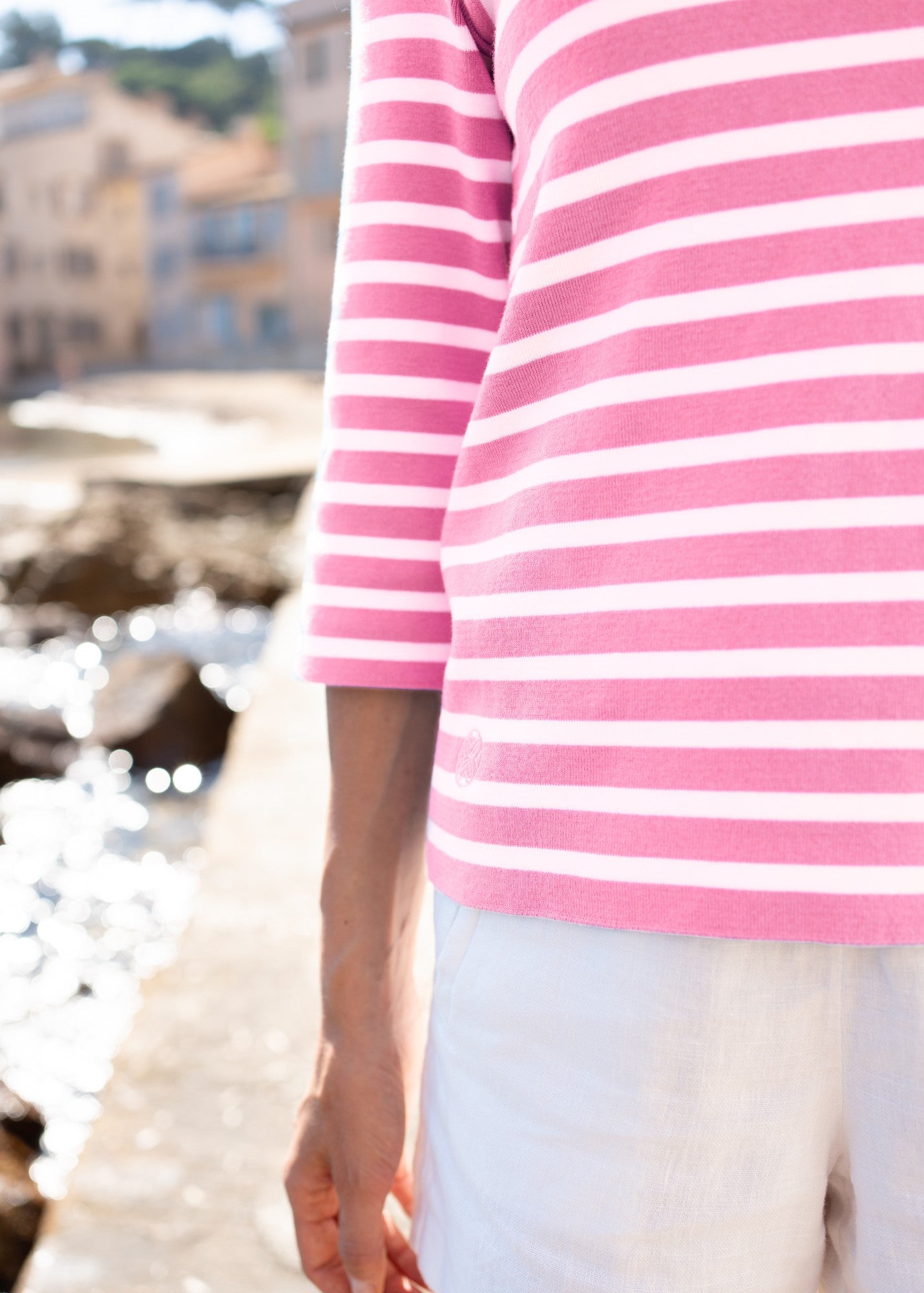 Saint James Lilly Pulitzer x VOISSEY - Cotton Sweater with Lilly Logo Embroidery (NEON PINK / WHITE)