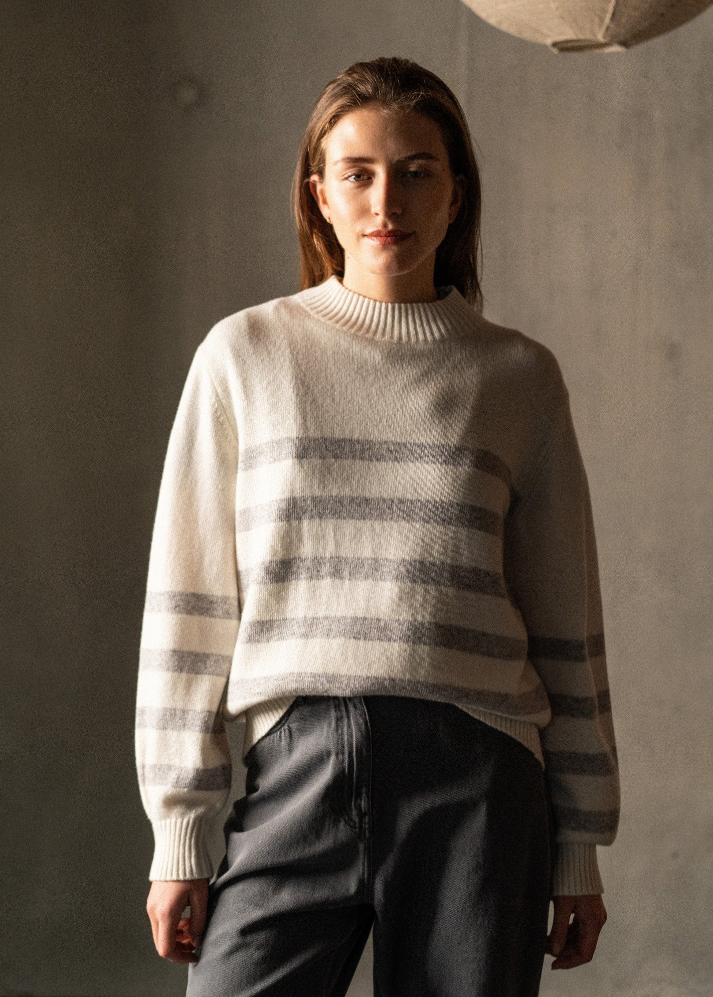 Saint James LUGANO - Striped Wool Sweater for Women (WINTER WHITE / GRAY)