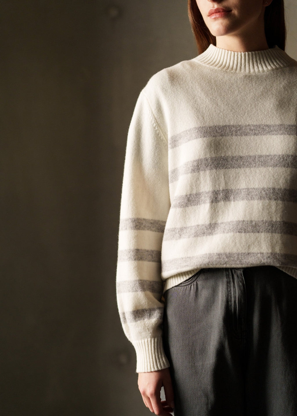 Saint James LUGANO - Striped Wool Sweater for Women (WINTER WHITE / GRAY)
