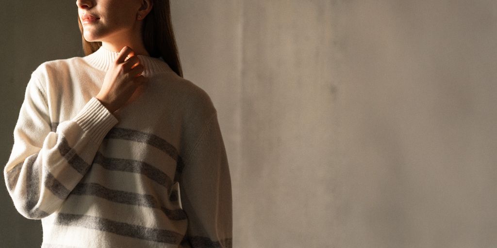 Saint James LUGANO - Striped Wool Sweater for Women (WINTER WHITE / GRAY)