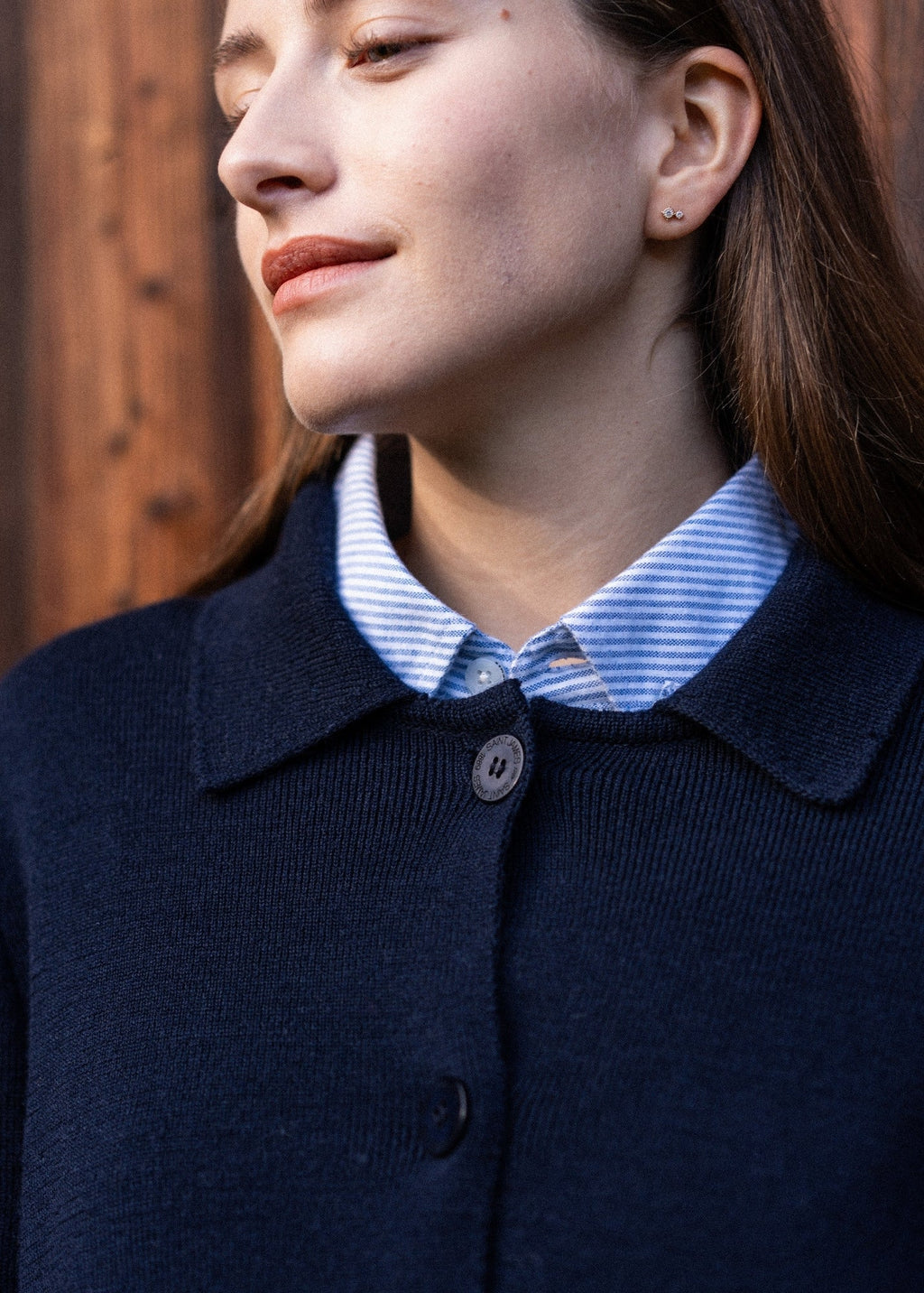 Saint James LA PLAGNE - Fine Rib Knit Buttoned Jacket for Women | 100% Wool (NAVY)