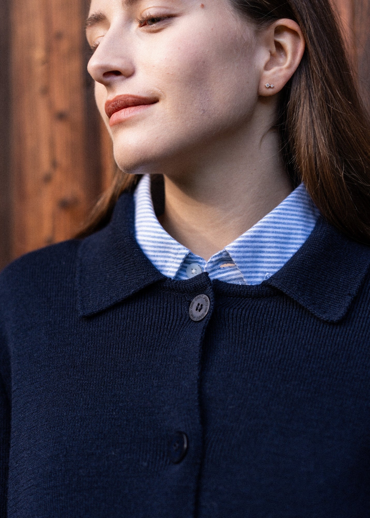 Saint James LA PLAGNE - Fine Rib Knit Buttoned Jacket for Women | 100% Wool (NAVY)