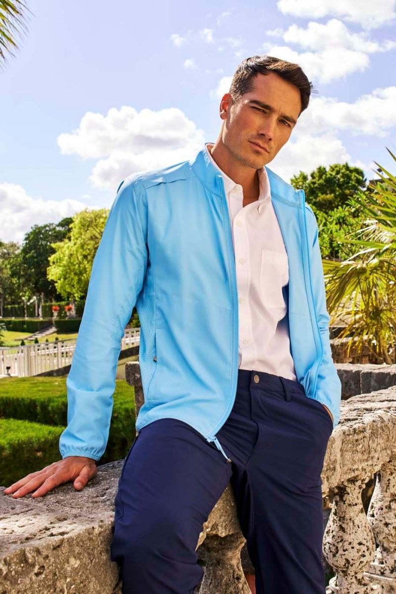 Coolibar Men's Arcadian Packable Jacket, Arctic Blue