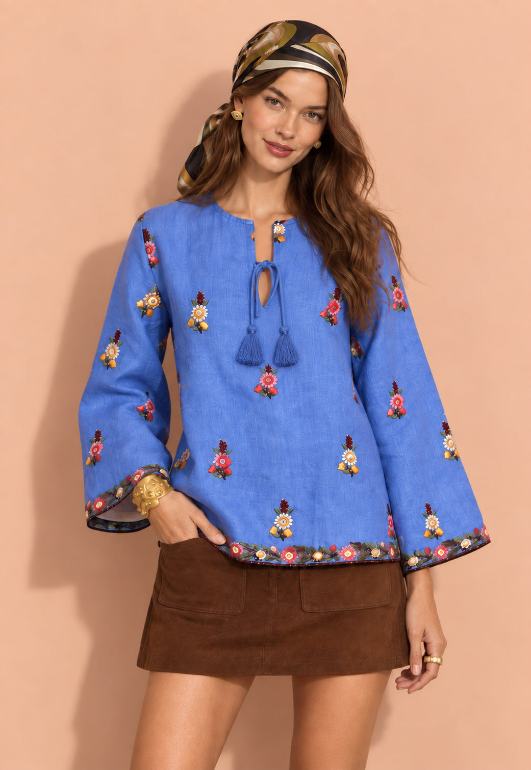 Calypso St Barth Seena Linen Hand Embroidered Top