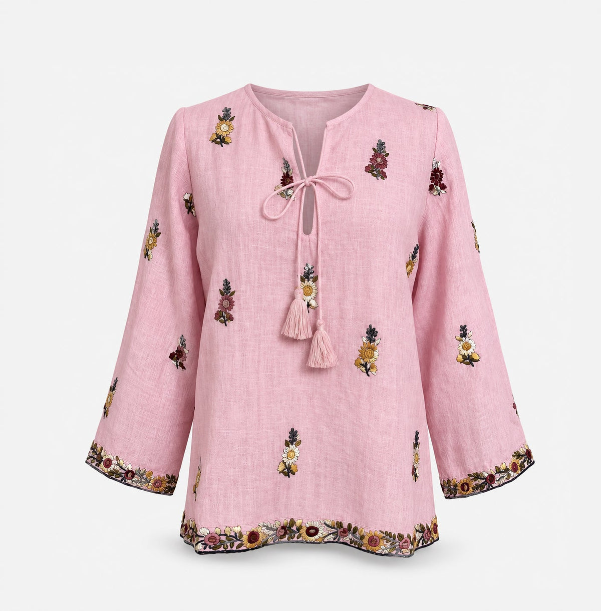 Calypso St Barth Seena Linen Hand Embroidered Top