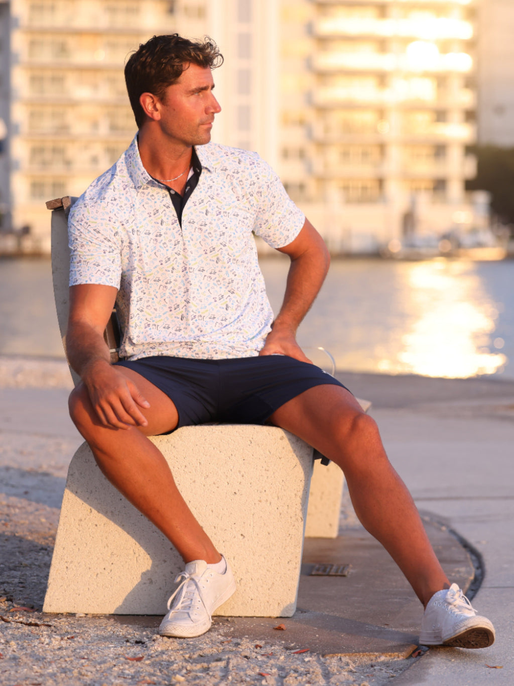 White Water Links Print Polo