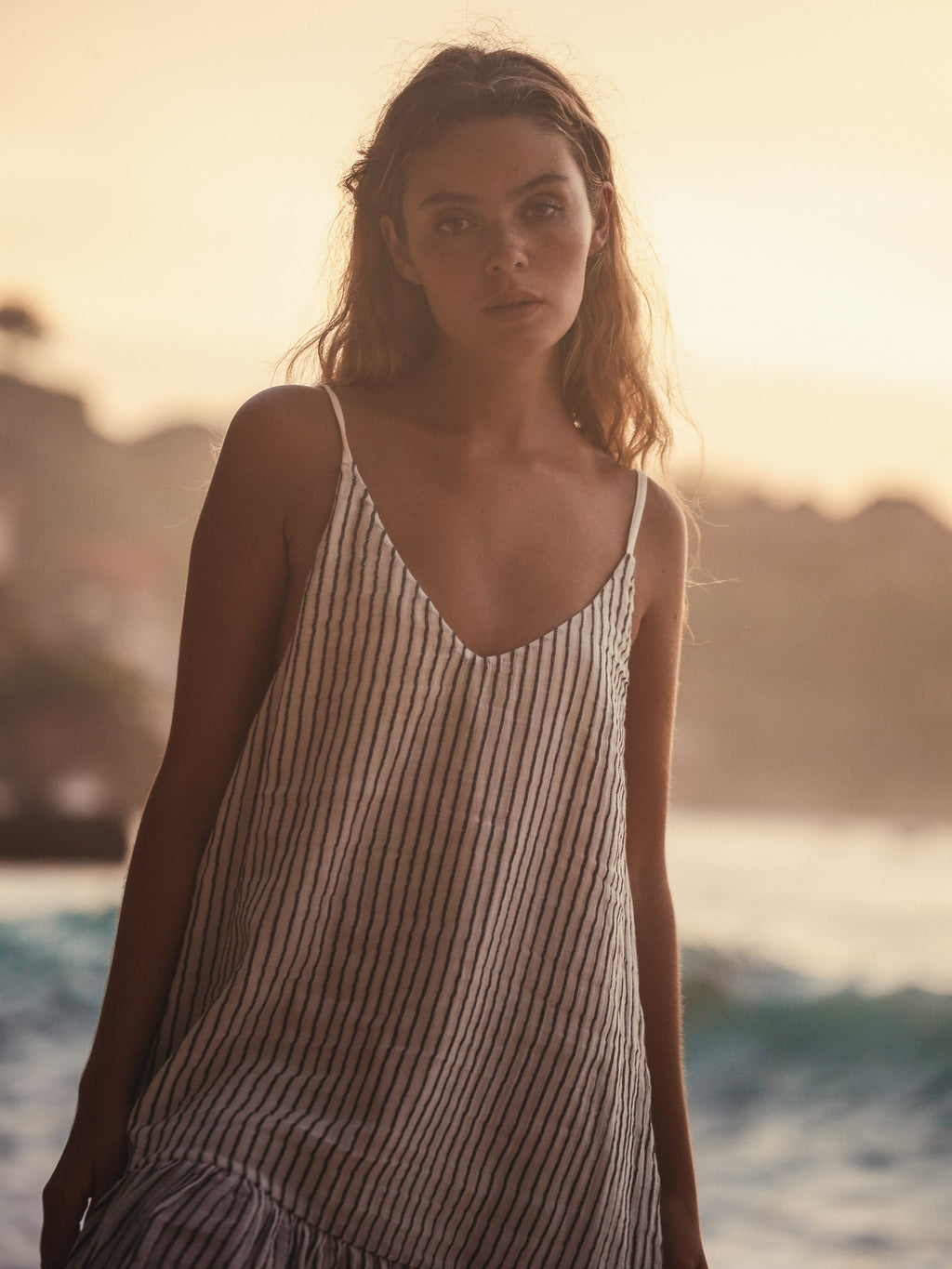 The Handloom Liv Mini Ruffle Dress Black Stripes