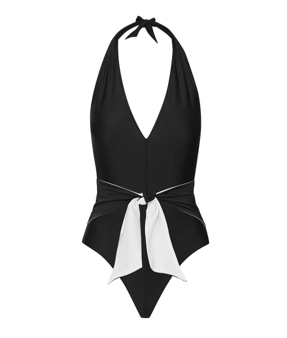 The Ansea Tie Front One Piece - Black