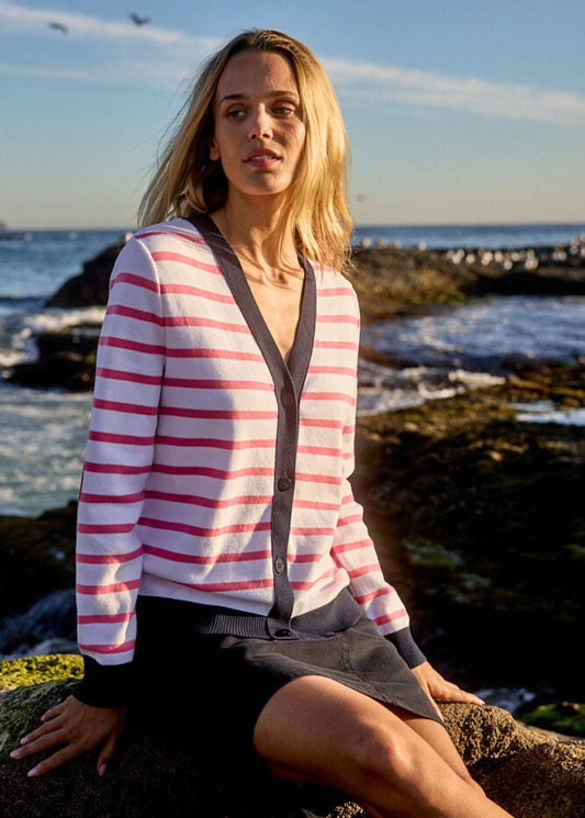Saint James Manosque Striped Cotton Cardigan C√îte D'azur