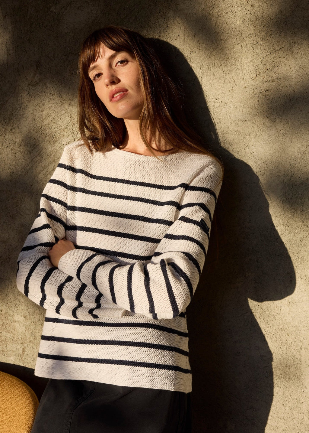 Martigues Open-Knit Striped Sweater (WHITE / NAVY)