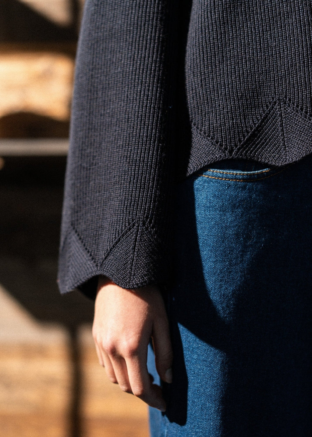 Saint James LES MENUIRES - Flared Sleeve and Angled Hem Cardigan  (NAVY)