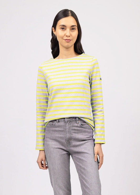 Saint James Meridame Ii Authentic Breton Shirt Heavyweight Cotton Women Fit Light Gray Yellow