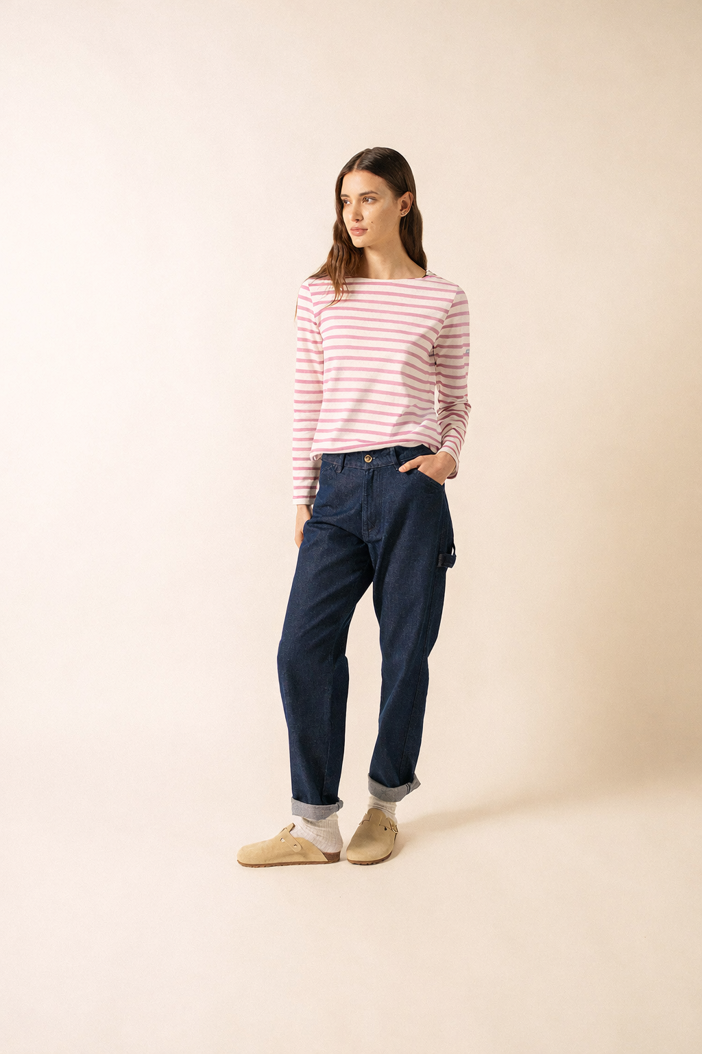 Meridame II Breton Shirt (WHITE / TEA ROSE PINK)