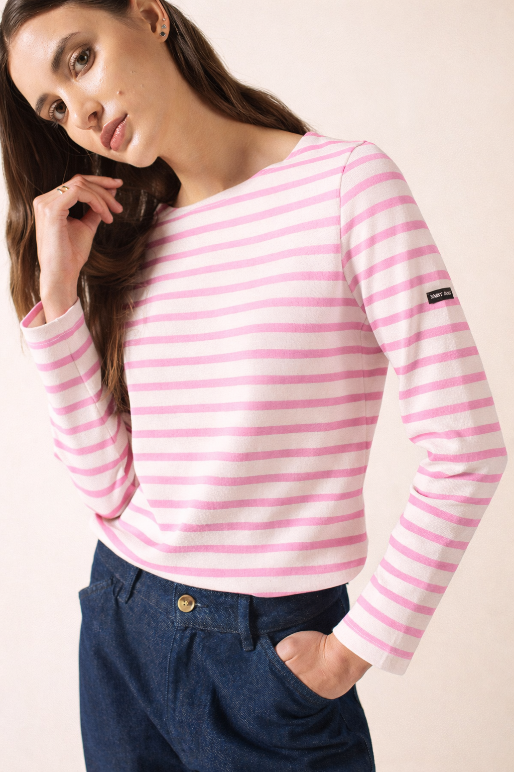 Meridame II Breton Shirt (WHITE / TEA ROSE PINK)