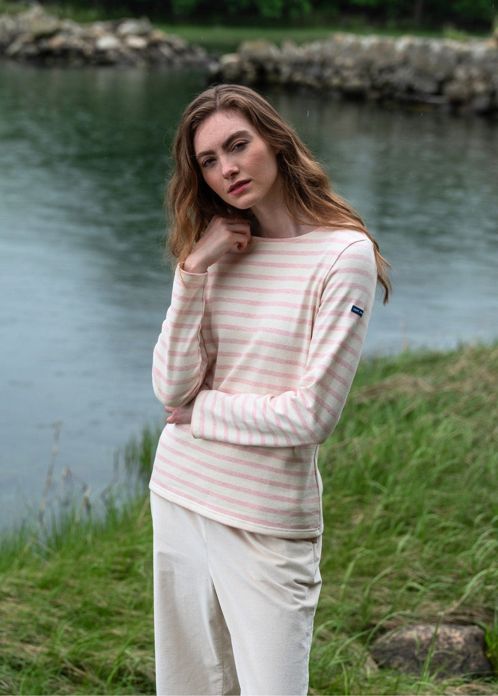 Saint James MERIDAME II Breton Shirt (ECRU/PALE PINK)