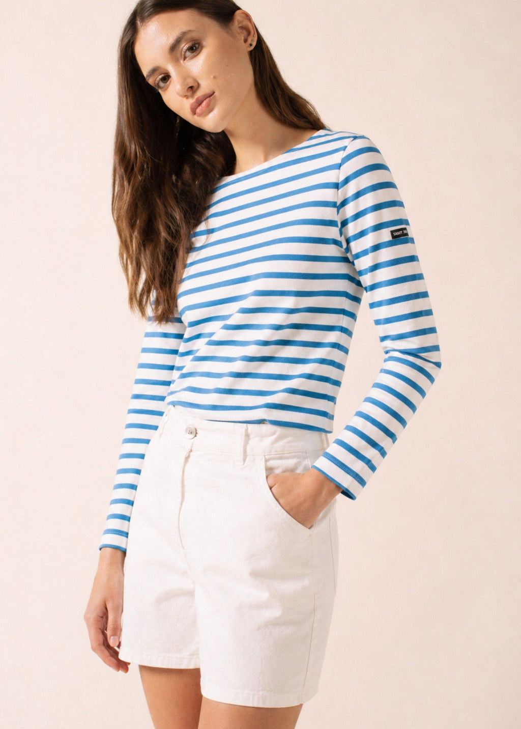 Saint James MERIDAME II Breton Shirt (WHITE / CAPRI BLUE)