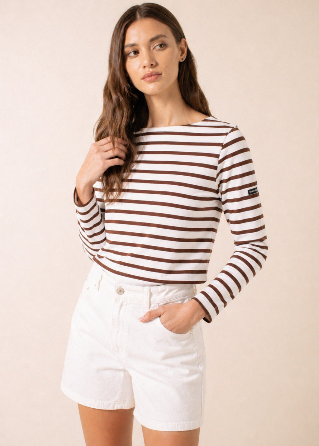 Saint James MERIDAME II Breton Shirt (WHITE / CHOCOLATE)