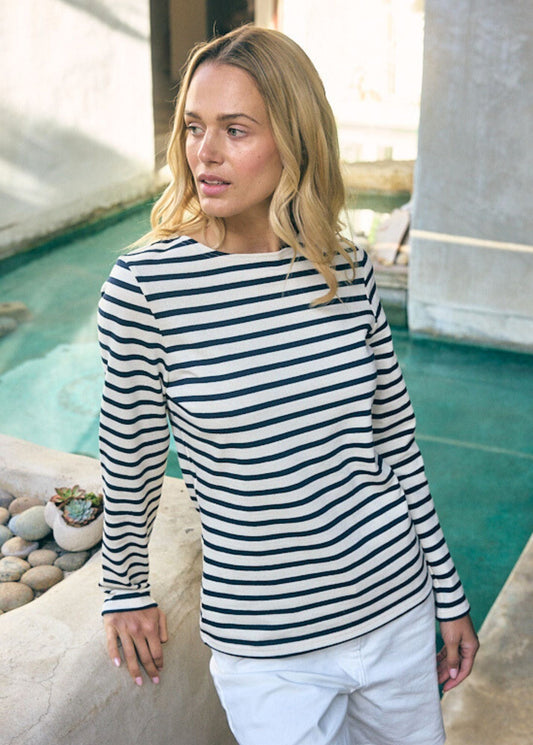 Saint James Meridame Ii Authentic Breton Shirt Heavyweight Cotton Women Fit Ecru Navy