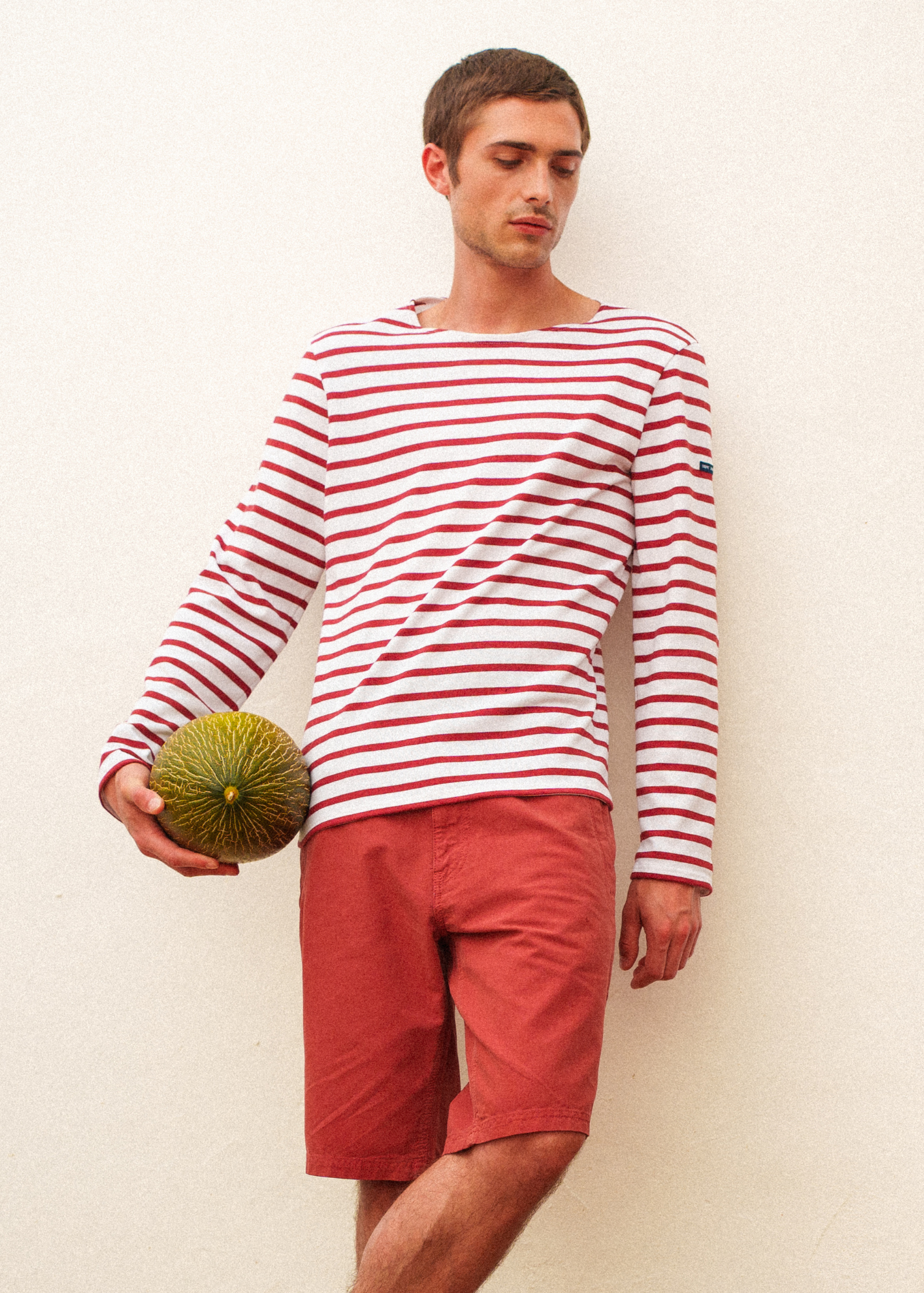Saint James Meridien Moderne Original Breton Shirt Heavyweight Cotton Men Fit White Terracotta